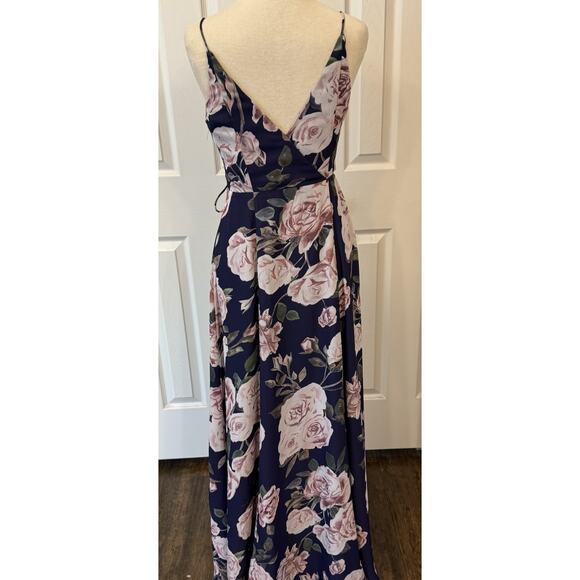 Fame & Partners Maxi Dress Sz 2 Floral True‎ Wrap Navy Bridesmaid Prom Formal - Picture 8 of 16
